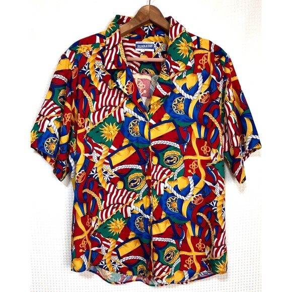 Vintage Pendleton TALL Womens 12 Large Captain Nautical Flag Button Up Shirt i - Picture 1 of 9